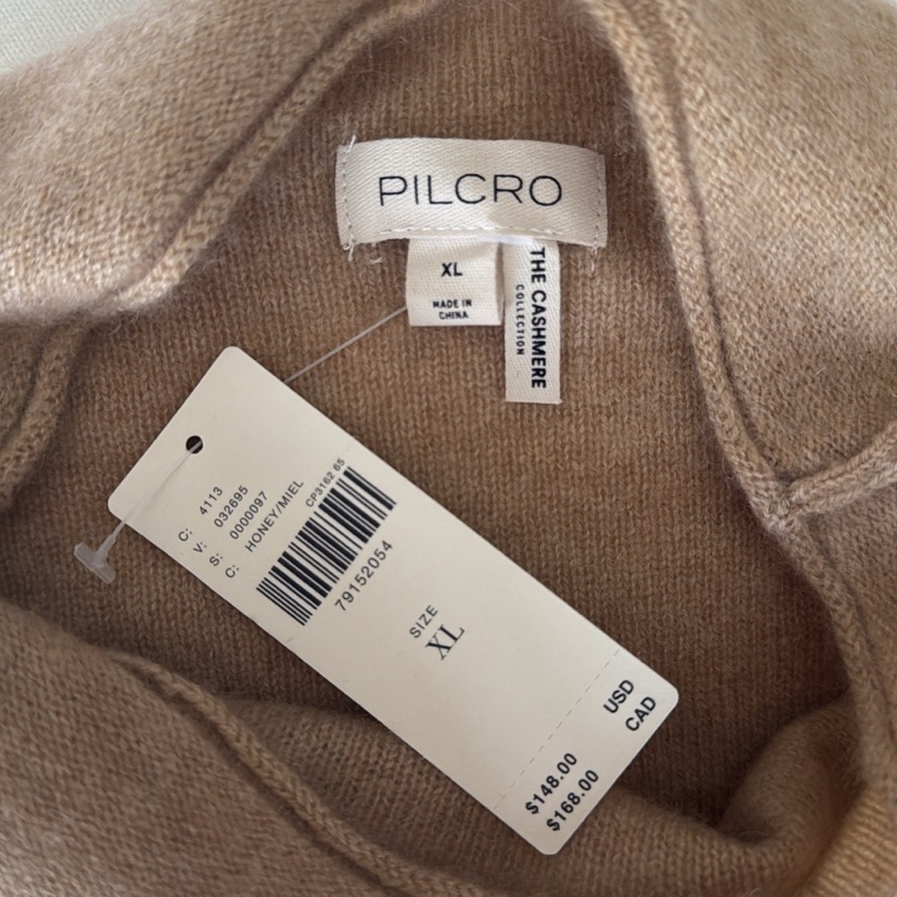 NWT Anthropologie The Alani Cashmere Mock-Neck Sweater by Pilcro Sand Dollar Tan - Picture 7 of 9